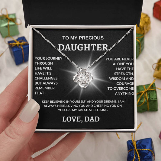 To My Precious Daughter Love Dad! Love Knot Necklace