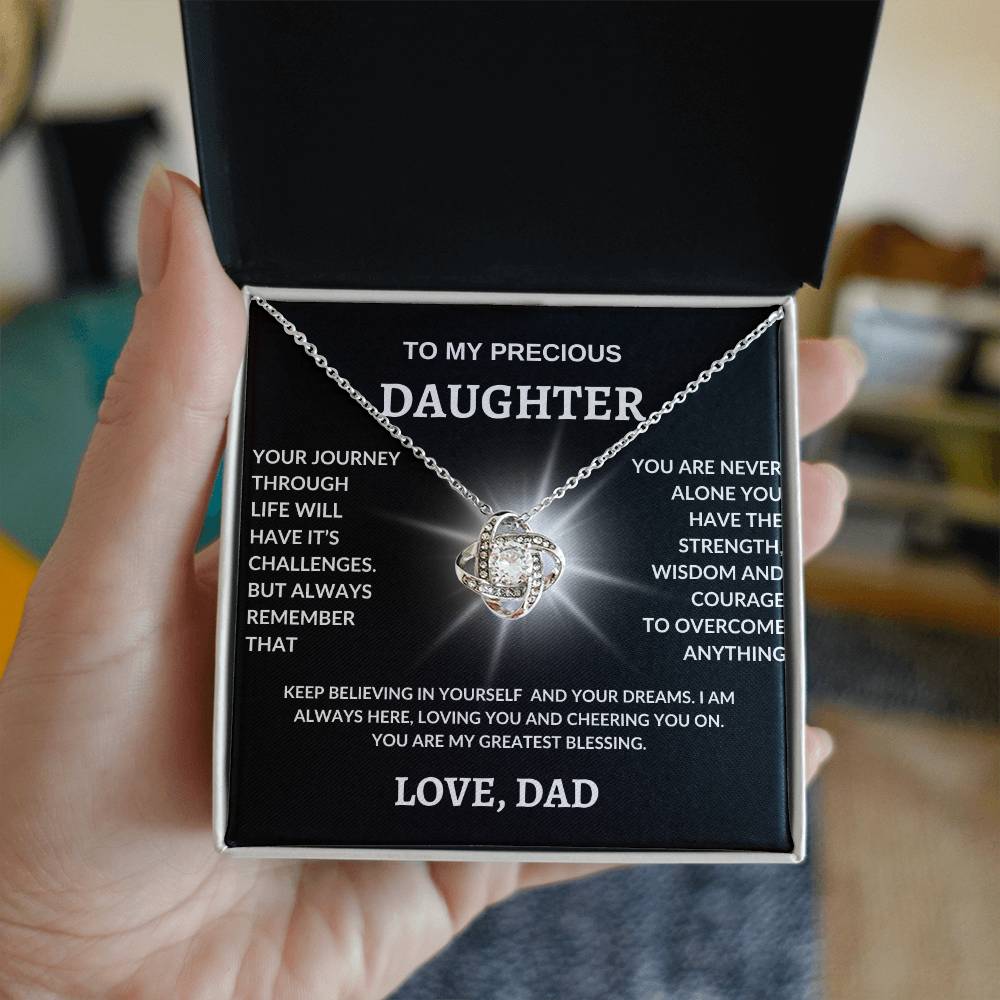 To My Precious Daughter Love Dad! Love Knot Necklace