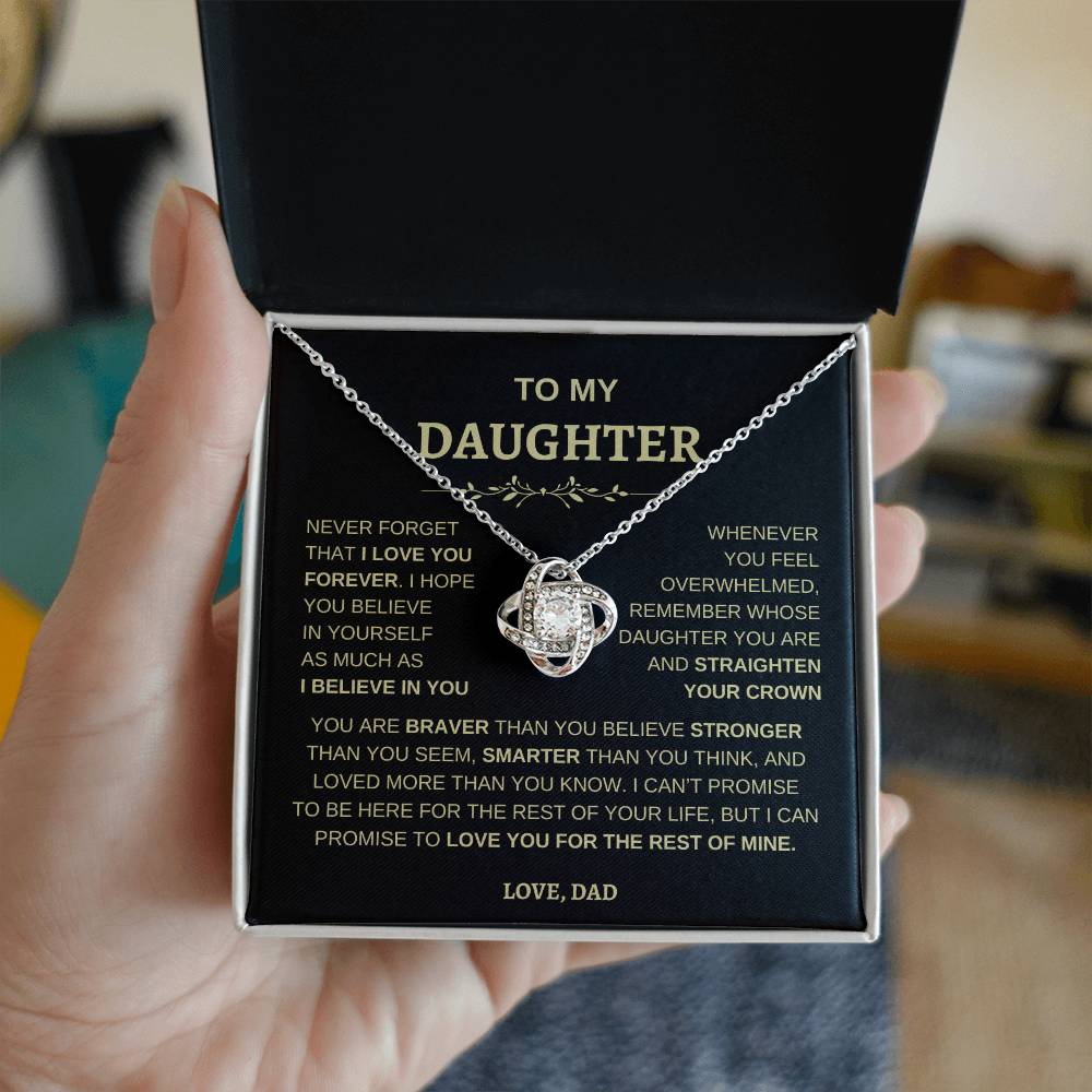 Beautiful Gift For Daughter From Dad "Never Forget That I Love You" Love Knot Necklace