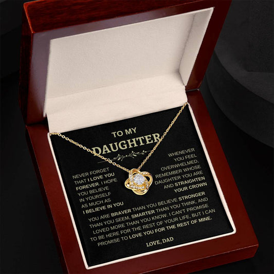 Beautiful Gift For Daughter From Dad "Never Forget That I Love You" Love Knot Necklace