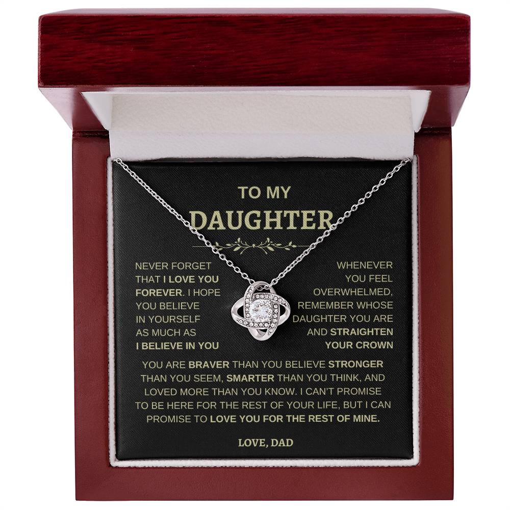 Beautiful Gift For Daughter From Dad "Never Forget That I Love You" Love Knot Necklace